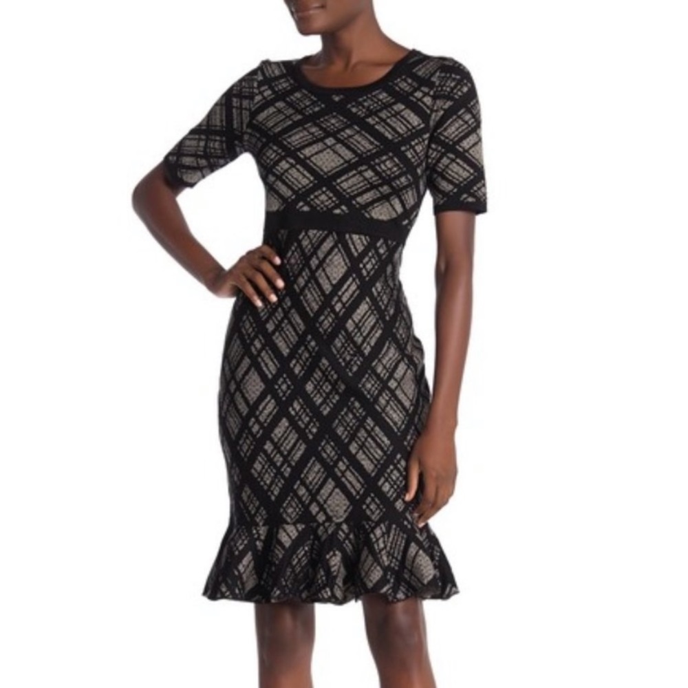 Nina Leonard Plaid Ruffled Hem Dress